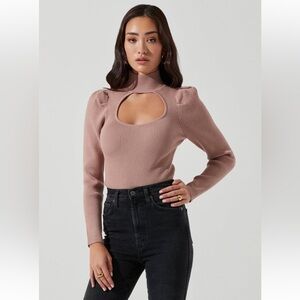 NEW ASTR the Label - Ribbed Thong Bodysuit w/ Cutout & Long Sleeves Size Small